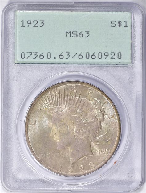 1923 Peace Silver Dollar Pcgs Ms 63 Ogh 1st Gen Item 1628243 Greatcollections Coin Auctions