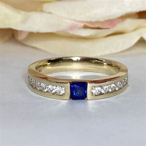 Mens Sapphire Wedding Band Solid Yellow Gold Mens Moissanite - Etsy ...