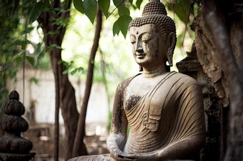 Ancienne Statue De Bouddha Dans Le Jardin Du Vieux Temple Bouddhiste