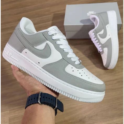 Tenis Air Force 1 Cinza Branco Tradicional Masculino Feminino Cano