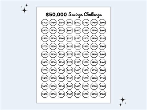 50000 Savings Challenge Savings Tracker Template 50k Savings Tracker