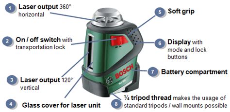 Bosch PLL 360 Cross Line Laser Featuring 360 Degrees Horizontal