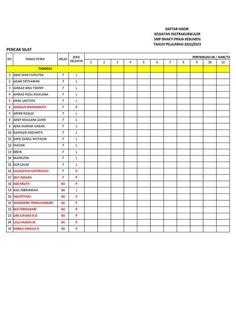 Absensi Ekstrakurikuler Smp 2022 Pdf
