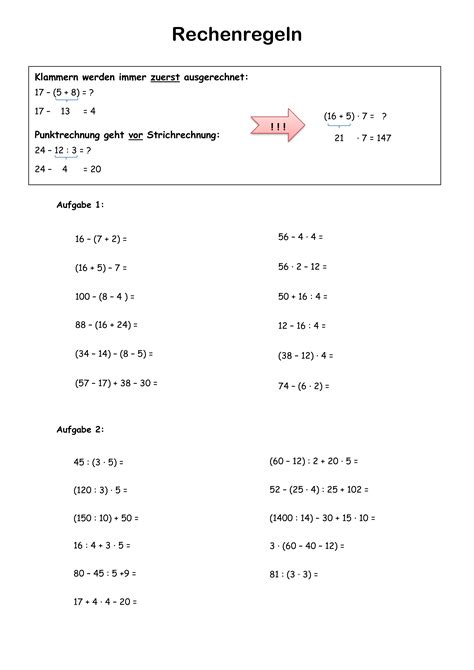 Rechenregeln Rechengesetze Punkt Vor Strich Klammern Auflösen Unterrichtsmaterial Im