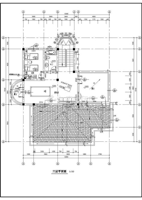 某豪华公馆式别墅建筑施工图 （共12张）联排别墅土木在线