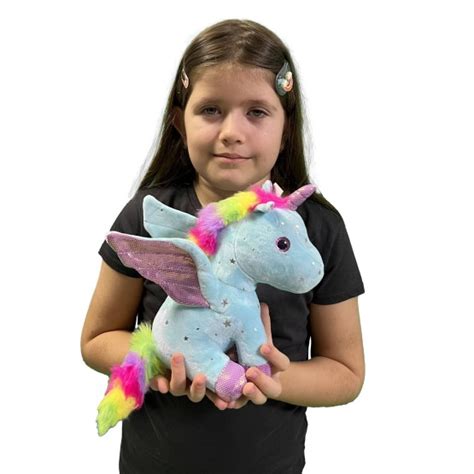 Jucarie Plus Cu Ochi Mari Si Sclipitori Unicorn Cu Stelute Rainbow Bleu