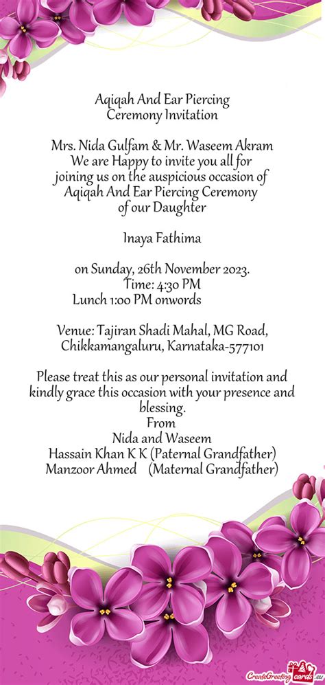 Aqiqah And Ear Piercing Ceremony Free Cards