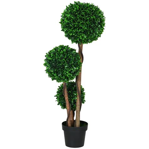 Homcom 35ft Triple Ball Boxwood Artificial Tree Topiary With Pot Indoor Outdoor Decor Sandalwood