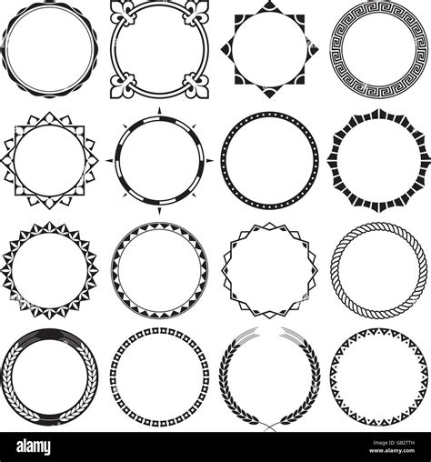 Collection Of Round Decorative Border Frames Ideal For Vintage Label