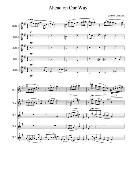 Ahead On Our Way Flute Choir Sheet Music For Flute Woodwind Quintet