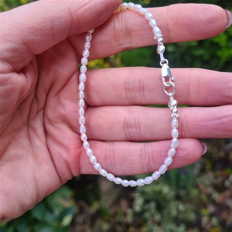 Tiny Freshwater Seed Pearl Bracelet Sterling Silver Small White Real