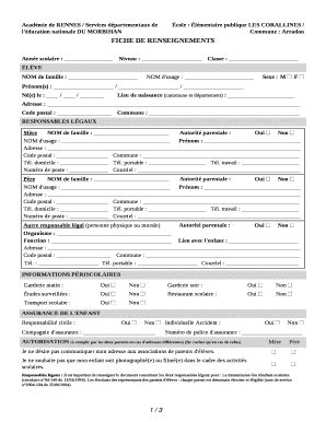 Fillable Online Fiche De Renseignements Individuelle Arradon Fax