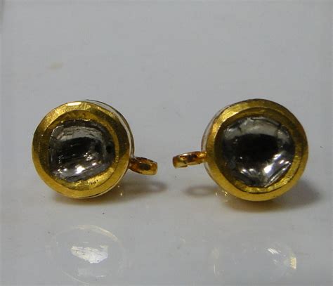 Vintage Antique 22 K Solid Gold Natural Diamond Studs Earrings Polki