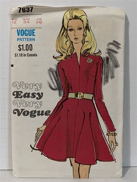 Vintage 1960s Vogue 7637 Dress Fit And Flare Very Easy Full Etsy