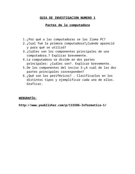 Docx Guia De Investigacion Partes De La Computadora Inicial Numero