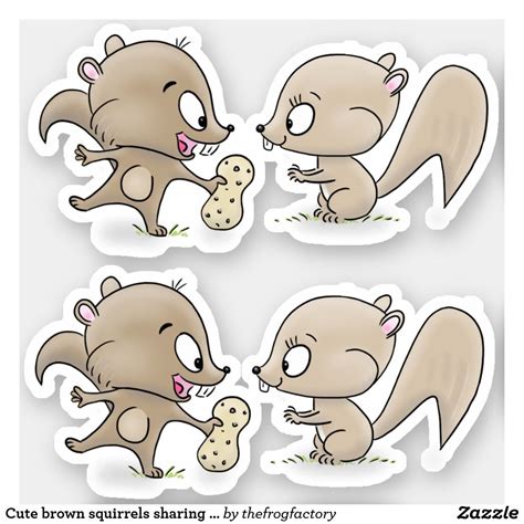 Cute Brown Squirrels Sharing A Peanut Cartoon Sticker In 2023 Cartoon