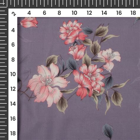 Solid Purple Floral Digital Print Poly Cambric Fabric Fabcurate