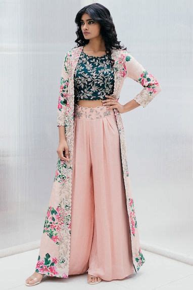 Silk Printed Jacket Palazzo Set Indian Gowns Dresses Party Wear