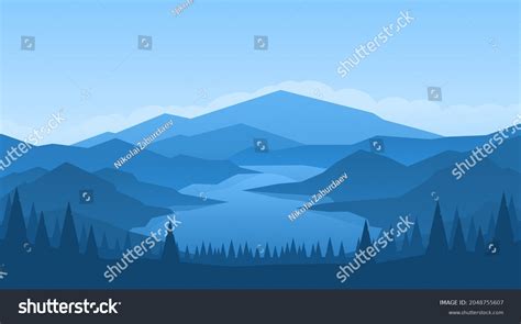 Abstract Landscape Mountains Lake Vector Illustration Stock Vector