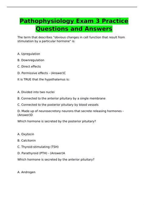 Pathophysiology Exam Practice Questions And Answers Update