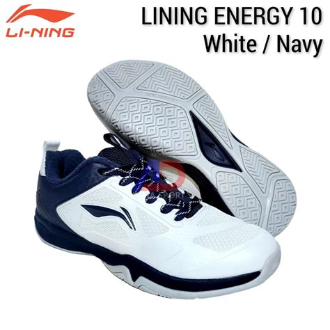 Jual Sepatu Badminton Lining Energy White Navy Bulutangkis Original