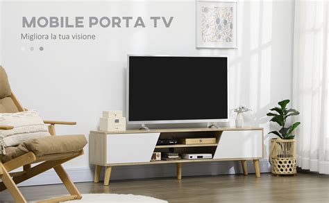 Homcom Meuble Tv Jusqu Avec Armoires Et Tag Res Ouvertes Meuble