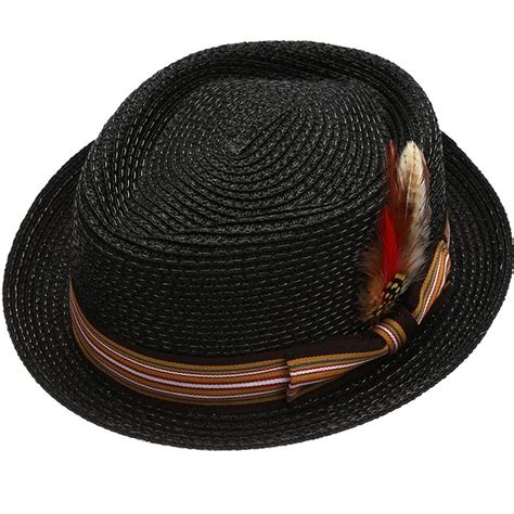 Men S Premium Straw Porkpie Fedora Hat Black Ci12gxs53jr Fedora Hat Fedora Hats For Men