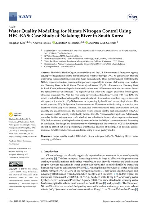 Pdf Water Quality Modelling For Nitrate Nitrogen Control Using Hec