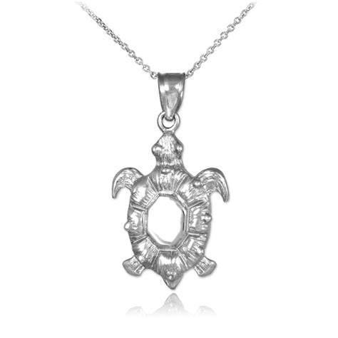 14k White Gold Diamond Turtle Necklace Turtle Necklaces