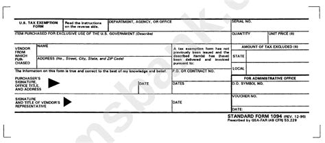 Form 1094 Us Tax Exemption Form Printable Pdf Download