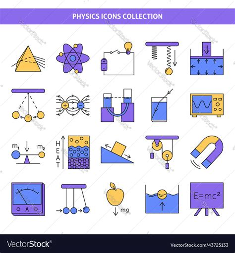 Physics Icon Set In Colored Line Style Royalty Free Vector