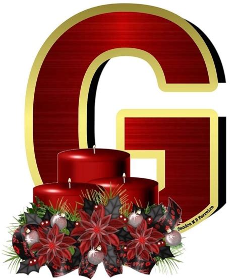 Christmas Letter G With Red Candles And Poinsettias