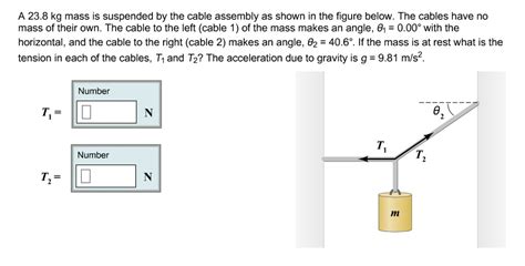 Solved A 23 8 Kg Mass Is Suspended By The Cable Assembly As Shown In The Figure Below The