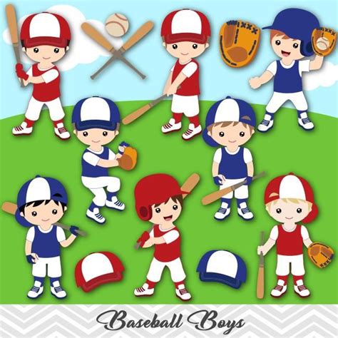 Boys Baseball Digital Clip Art Sport Boys Baseball Team Clipart 00254