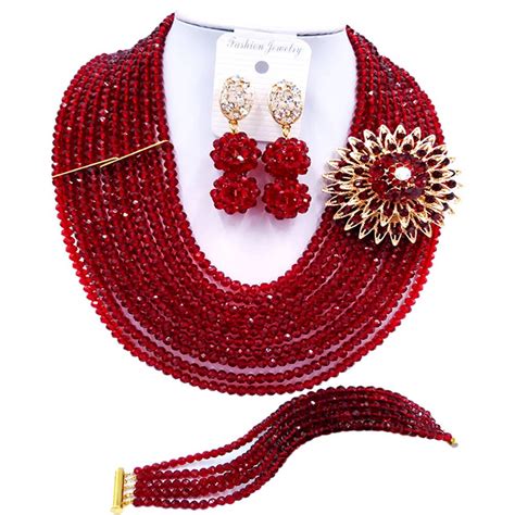 ACZUV Wine African Beads Necklace Jewelry Set Nigerian Wedding Jewelry