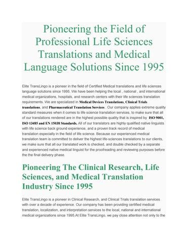 Life Sciences Translation Medical Devices Pharmaceutical And Clinical