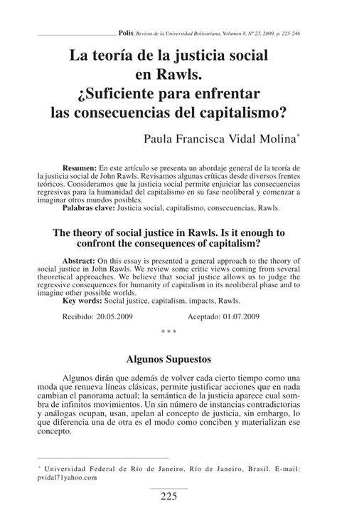 Pdf La Teoría De La Justicia Social En Rawls ¿suficiente Para Enfrentar Las Consecuencias Del