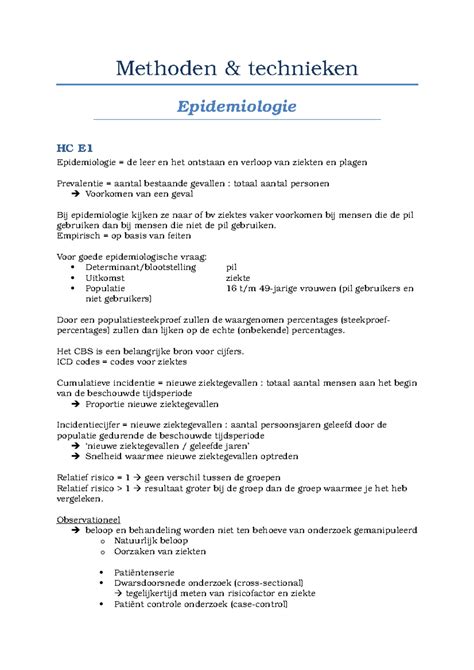 Epidemiologie Samenvatting HC 1 2 En 6 Methoden Technieken