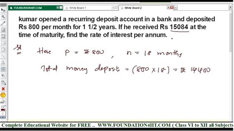 Calculation Of Rate Of Interest On Recurring Deposit Class 10 Maths Icse Youtube