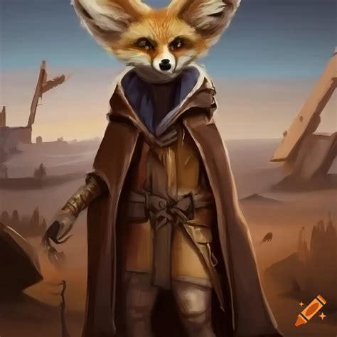 Anthropomorphic Fennec Fox Wearing Cloak Post Apocalyptic Desert