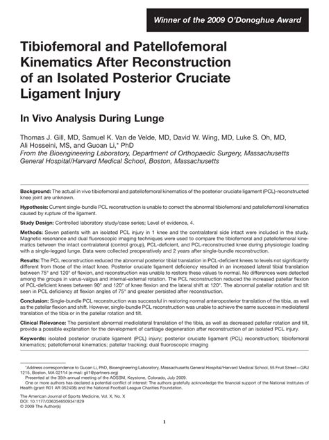 PDF Tibiofemoral And Patellofemoral Kinematics After Reconstruction