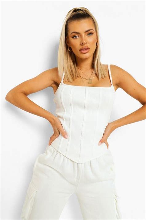 Ribbed Strappy Corset Top Boohoo