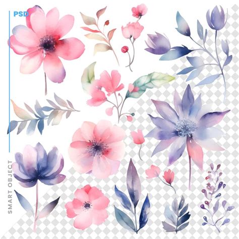 Seite Psd Aquarell Blumen Clipart Set Hochqualitative