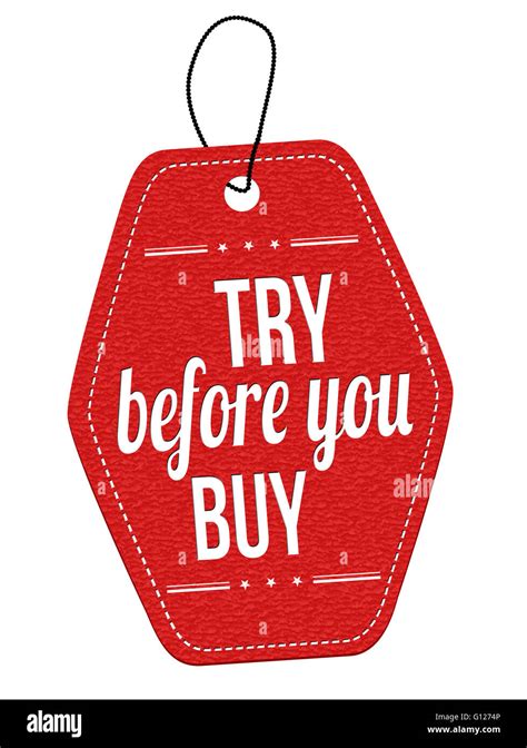 Try Before You Buy Red Leather Label Or Price Tag On White Background