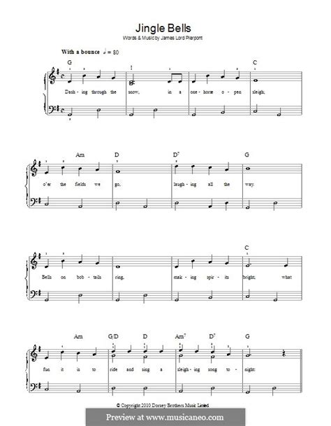 Piano Version Printable Scores Jingle Bells By J L Pierpont On