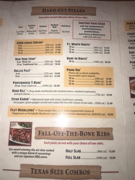 Texas Roadhouse Menu With Prices Rorie Claresta