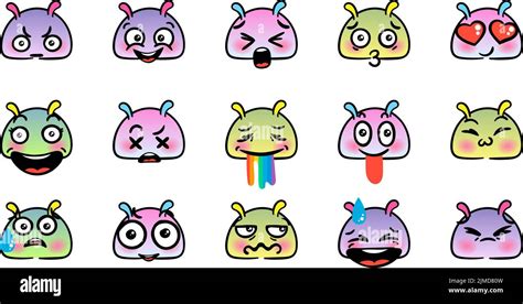 Various Cartoon Emoticons Set With Snails Or Slugs Doodle Faces Eyes