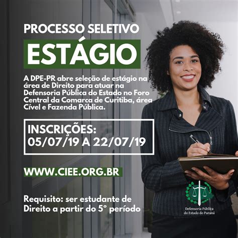 DPE PR abre vagas de estágio para graduação e pós em Curitiba