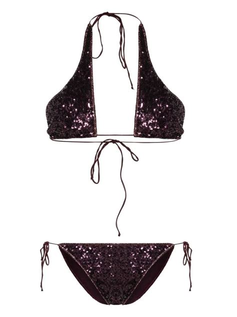 Buy Oseree Sequin Crossed Bikini With Sequins Pink Purple At 33