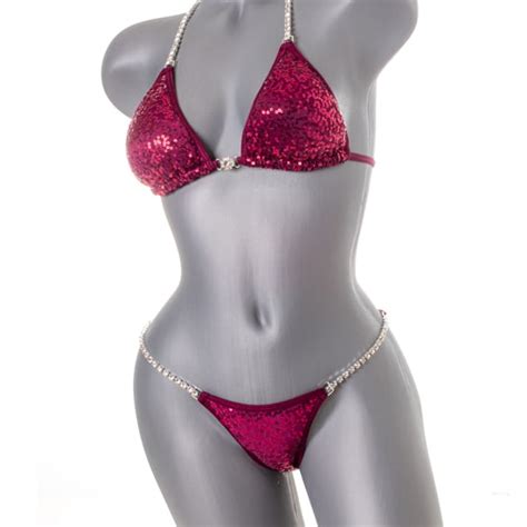 Burgundy Sequin Npc Bikini Competition Suit